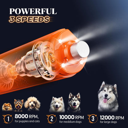 4-Lights Dog Nail Grinder, Easy Quick Locate Dog Nail Trimmers, for Puppy Paw Toenails or Pets from Small, Medium to Large, with Travel Lock, Whisper Quiet, Heavy Duty 3 Speeds