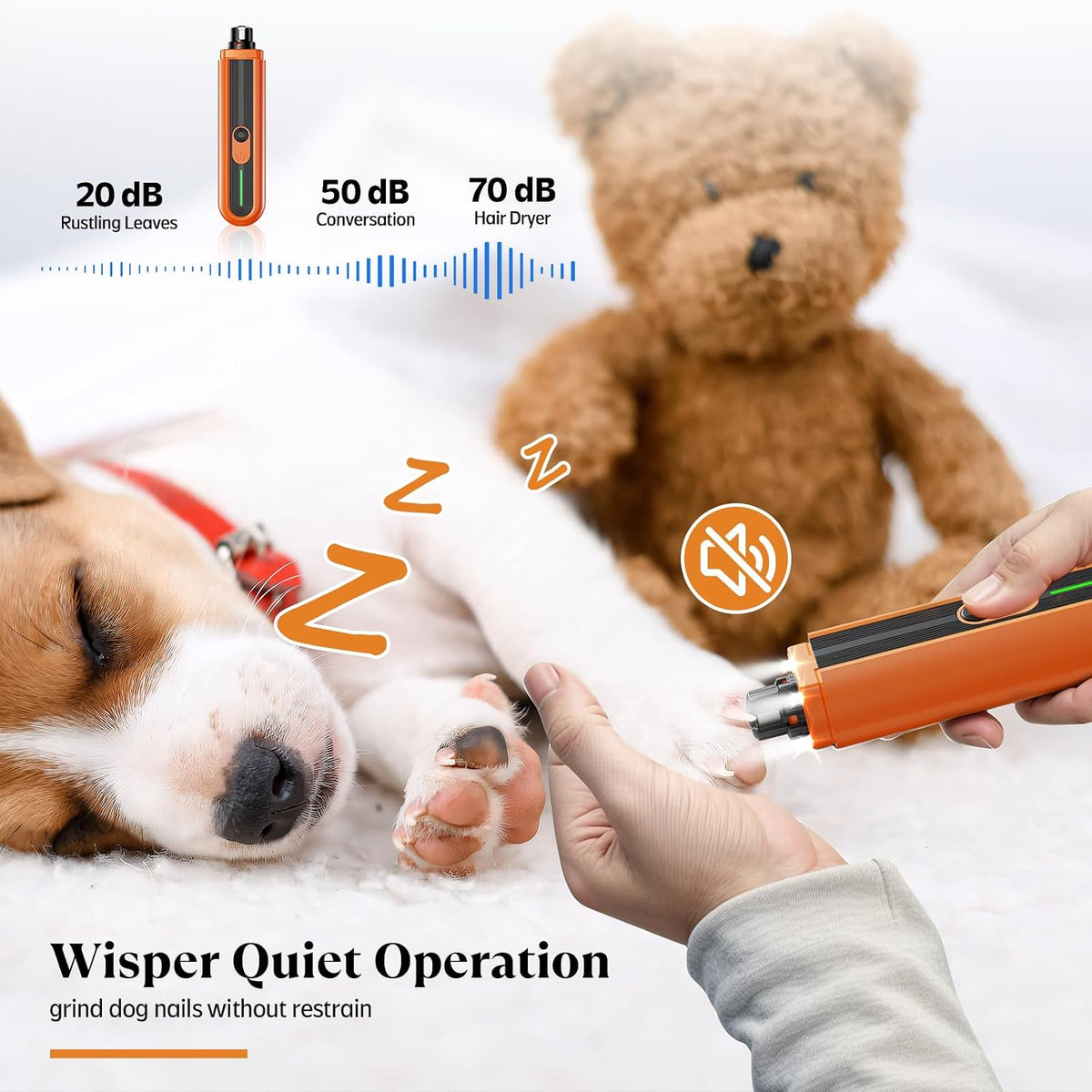 4-Lights Dog Nail Grinder, Easy Quick Locate Dog Nail Trimmers, for Puppy Paw Toenails or Pets from Small, Medium to Large, with Travel Lock, Whisper Quiet, Heavy Duty 3 Speeds