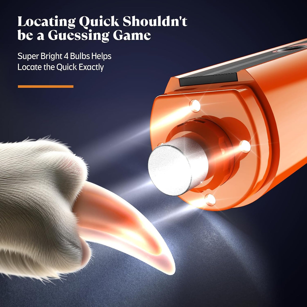 4-Lights Dog Nail Grinder, Easy Quick Locate Dog Nail Trimmers, for Puppy Paw Toenails or Pets from Small, Medium to Large, with Travel Lock, Whisper Quiet, Heavy Duty 3 Speeds